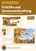 Vorschau - Arbeitsblätter - Samenverbreitung Früchte Biologie Klasse 5 6 | Arbeitsheft 16 Seiten mit Lösungen | Windverbreitung, Tierverbreitung, Versuch | Herbst im Wald 3 - Deckblatt