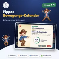 Vorschau - Spiele - Pippos Bewegungs Adventskalender Kl. 1–4 – 24 Bewegungspausen mit Timer fürs Whiteboard + Druckkarten - Seite 1