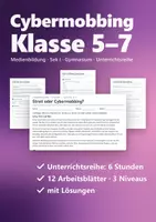 Vorschau - Stundenentwürfe - Cybermobbing Unterrichtsreihe Klasse 5–7 – Medienkompetenz: 6 Stunden, 3 Niveaus, mit Lösungen | Mittelschule Realschule Gymnasium - Deckblatt