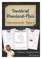 Vorschau - Arbeitsblätter - Steckbrief Rheinland-Pfalz – Bundesland recherchieren + Karte beschriften | Klasse 4 mit Lösungen - Deckblatt