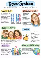 Vorschau - Arbeitsblätter - Lernposter + AB mit Fragen zum Thema "Down-Syndrom" + Lösungsblatt + Mindmap + Infografik - Deckblatt