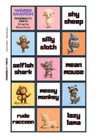Vorschau - Spiele - Personality Traits Word Match (Silly Sloth, Rude Raccoon usw.) - Seite 1