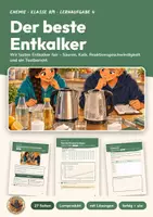 Vorschau - Arbeitsblätter - Säuren und Kalk Chemie Klasse 8 9 | Lernaufgabe 27 Seiten mit Lösungen | Entkalker-Test, Kohlenstoffdioxid-Nachweis, Reaktionsgeschwindigkeit, Lernprodukt | Chemie mit Auftrag 4 - Deckblatt