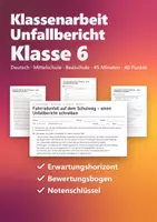 Vorschau - Test - Klassenarbeit Unfallbericht Deutsch Klasse 6 – Fahrradunfall, mit Erwartungshorizont - Deckblatt