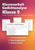 Vorschau - Test - Klassenarbeit Gedichtanalyse Deutsch Klasse 9 – Der Panther (Rilke), mit Erwartungshorizont - Deckblatt