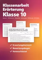 Vorschau - Test - Klassenarbeit textgebundene Erörterung Deutsch Klasse 10 – Social Media, mit Erwartungshorizont - Deckblatt