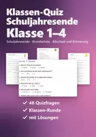 Vorschau - Spiele - Klassen-Quiz Schuljahresende Grundschule – 48 Quizfragen Klasse 1–4 für die letzte Schulwoche mit Lösungen und Urkunde - Deckblatt