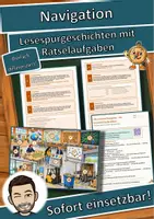 Vorschau - Mal- und Bastelvorlagen - Navigation – den kürzesten Weg berechnen – Lesespurgeschichte mit Rätselaufgaben (Klasse 8) - Deckblatt