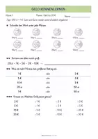 Vorschau - Arbeitsblätter - Plus Zahlenraum bis 20 - Geld bis 20 Euro Klasse 1 - Seite 1