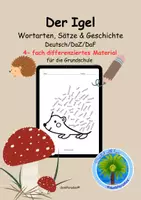 Vorschau - Arbeitsblätter - 🦔Der Igel | Igel im Herbst | Wortarten, Sätze & Geschichten schreiben | DaZ | DaF | 4- fach differenziert | Deutsch Arbeitsblatt | Grundschule | Satzbildung - Deckblatt