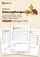 Vorschau - Arbeitsblätter - Herbst-Schwungübungen | 6 Seiten Schreibmotorik mit Herbst-Figuren: Striche, Bögen, Girlanden, Wellen, Zacken, Schleifen | Vorschule, Klasse 1 | Lineatur Klasse 1 - Deckblatt
