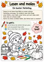 Vorschau - Arbeitsblätter - Lesen & Malen im Herbst - 5 Ausmalbilder mit Leseaufträgen - Seite 1