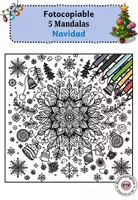 Vista previa - Hojas de trabajo - 5 mandalas de Navidad para colorear, fotocopiable - Portada