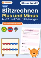 Vorschau - Arbeitsblätter - Blitzrechnen Plus und Minus bis 20 Klasse 1 und 2 | Kopfrechnen auf Zeit | Lösungen - Deckblatt