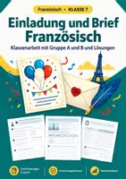 Vorschau - Test - Einladung und Brief Französisch, Klassenarbeit, Klasse 7 - Deckblatt