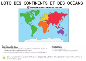 Aperçu - Apprentissages en autonomie - Loto : situer les continents et les océans sur un planisphère - Page 1