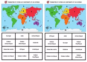 Aperçu - Apprentissages en autonomie - Loto : situer les continents et les océans sur un planisphère - Page 2