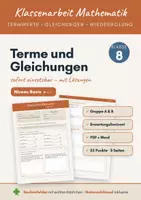 Vorschau - Klassenarbeiten - Klassenarbeiten Terme und Gleichungen Klasse 8 Mathematik – Bundle mit 3 Niveaus (Basis, Standard, Erweitert) – Gruppe A & B mit Lösungen in Mathe - Seite 1