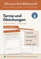 Vorschau - Klassenarbeiten - Klassenarbeit Terme und Gleichungen Klasse 8 Mathematik – Gruppe A & B mit Lösungen (PDF + Word) – Niveau Standard in Mathe - Deckblatt