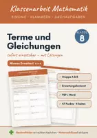 Vorschau - Klassenarbeiten - Klassenarbeit Terme und Gleichungen Klasse 8 Mathematik – Gruppe A & B mit Lösungen (PDF + Word) – Niveau Erweitert in Mathe - Deckblatt