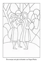 Voorbeeld - Tekenen en knutsel sjablonen - Drie meisjes met gele strohoeden van August Macke – kleurplaat kunst - Voorblad