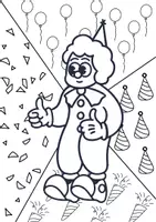 Voorbeeld - Tekenen en knutsel sjablonen - Clown kleurplaten carnaval, popart - Pagina 1