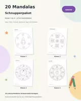 Vorschau - Mal- und Bastelvorlagen - 20 Mandalas gratis - Schnupperpaket für Klasse 1 bis 4 - Deckblatt