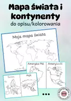 zapowiedź - Karty pracy - Mapa świata szablon kontynenty do kolorowania / opisywania - obwoluta