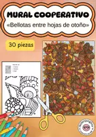 Vista previa - Manualidades / Dibujos para colorear - Mural común de otoño «Bellotas entre hojas de otoño» - Portada
