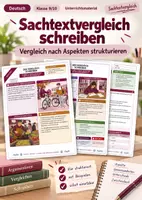 Vorschau - Arbeitsblätter - Sachtextvergleich schreiben: Vergleich nach Aspekten mit Zwischenfazit | Unterrichtsstunde mit Materialien, Arbeitsblättern und Lösungen | Deutsch Klasse 9/10 - Deckblatt