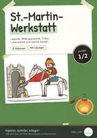 Vorschau - Unterrichtsreihen - St. Martin Lernwerkstatt Klasse 1-2 | Legende, Laterne basteln, Teilen, Silbentext, Lesen, Sachunterricht, Religion, Herbst, 1. Klasse, 2. Klasse, Sankt Martin - Deckblatt