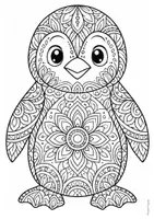 Vorschau - Mal- und Bastelvorlagen - Ausmalbilder Pinguin Mandala - Seite 1