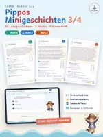 Vorschau - Arbeitsblätter - Pippos Minigeschichten 3/4: 30 Lesegeschichten in 3 Stufen + digitaler Lesetrainer (Silbenschrift, Textverständnis Kl. 3/4) - Deckblatt