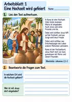 Vorschau - Arbeitsblätter - Jesus auf der Hochzeit in Kana | Religion Klasse 4 Arbeitsblätter | Evangelische Religionslehre | 10 Arbeitsblätter als PDF - Seite 1
