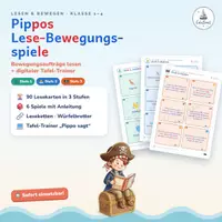 Vorschau - Arbeitsblätter - Pippos Lese-Bewegungsspiele: 90 Lesekarten in 3 Stufen, 6 Spiele, Leseketten und Tafel-Trainer „Pippo sagt“ (Silbenschrift, Klasse 1–4) - Seite 1