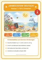 Vorschau - Unterrichtsreihen - Sommer Deutsch Klasse 1: 12 Arbeitsblätter mit Lösungen (Qu X Y ß, ck, ng, Mehrzahl, Abschreibtexte) - Deckblatt