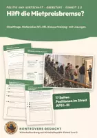 Vorschau - Unterrichtsreihen - Mietpreisbremse Politik Wirtschaft Oberstufe | Unterrichtseinheit 17 Seiten mit Lösungen | Marktmodell, Studien, Klausur | Kontrovers gedacht 2.2 - Deckblatt