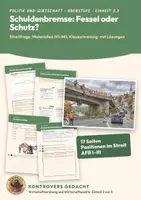 Vorschau - Unterrichtsreihen - Schuldenbremse Wirtschaft Oberstufe | Unterrichtseinheit 17 Seiten mit Lösungen | Karikatur, BVerfG-Urteil 2023, Reform 2025 | Kontrovers gedacht 2.3 - Deckblatt