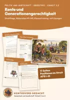 Vorschau - Unterrichtsreihen - Rente Generationengerechtigkeit Politik Oberstufe | Unterrichtseinheit 17 Seiten mit Lösungen | Rentenpaket 2025, Karikatur, Klausur | Kontrovers gedacht 3.3 - Deckblatt
