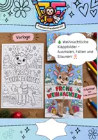 Vorschau - Mal- und Bastelvorlagen - 🎄 Weihnachts-Klappbilder zum Ausmalen | 5 Überraschungsbilder mit „Frohe Weihnachten“ | Bastelvorlagen - Deckblatt