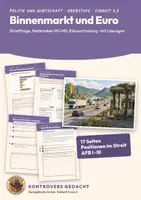 Vorschau - Unterrichtsreihen - Binnenmarkt und Euro Politik Oberstufe | Unterrichtseinheit 17 Seiten mit Lösungen | Handelsdaten 2025, Eurokrise, cep-Studie | Kontrovers gedacht 4.3 - Deckblatt