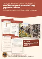 Vorschau - Unterrichtsreihen - Ukrainekrieg Konfliktanalyse Politik Oberstufe | Unterrichtseinheit 17 Seiten mit Lösungen | Völkerrecht, Ukraine-Hilfen, Verhandlungen | Kontrovers gedacht 5.4 - Deckblatt