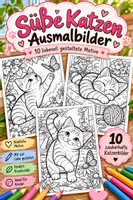 Vorschau - Mal- und Bastelvorlagen - Katzen Ausmalbilder – 10 süße Malvorlagen für Kinder - Deckblatt