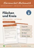 Vorschau - Klassenarbeiten - 3x Klassenarbeiten Flächen, Umfang und Kreis Klasse 8 Mathematik – Bundle mit 3 Niveaus (Basis, Standard, Erweitert) – Gruppe A & B mit Lösungen - Seite 1