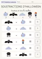 Aperçu - Feuilles d'exercices - Fiche d’Exercice Mathématiques Soustractions Halloween - Page 1