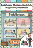 Vorschau - Poster - Poster Sozialformen: Bänkekreis, Einzelarbeit, Partnerarbeit, Gruppenarbeit - Deckblatt