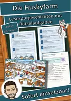 Vorschau - Arbeitsblätter - Die Huskyfarm – Lesespurgeschichte mit Rätselaufgaben (Klasse 3) - Deckblatt