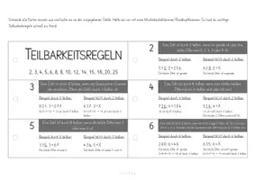 Vorschau - Mal- und Bastelvorlagen - Teilbarkeitsregeln Merkfächer mit Beispielen, - Seite 1