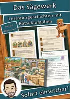 Vorschau - Mal- und Bastelvorlagen - Das Sägewerk – Lesespurgeschichte mit Rätselaufgaben (Klasse 4) - Deckblatt