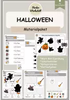 Vorschau - Arbeitsblätter - Halloween Materialpaket: Deutsch & Englisch: Wort-Bild-Zuordnung, Schattenbilder & Klettaufgaben - Seite 1